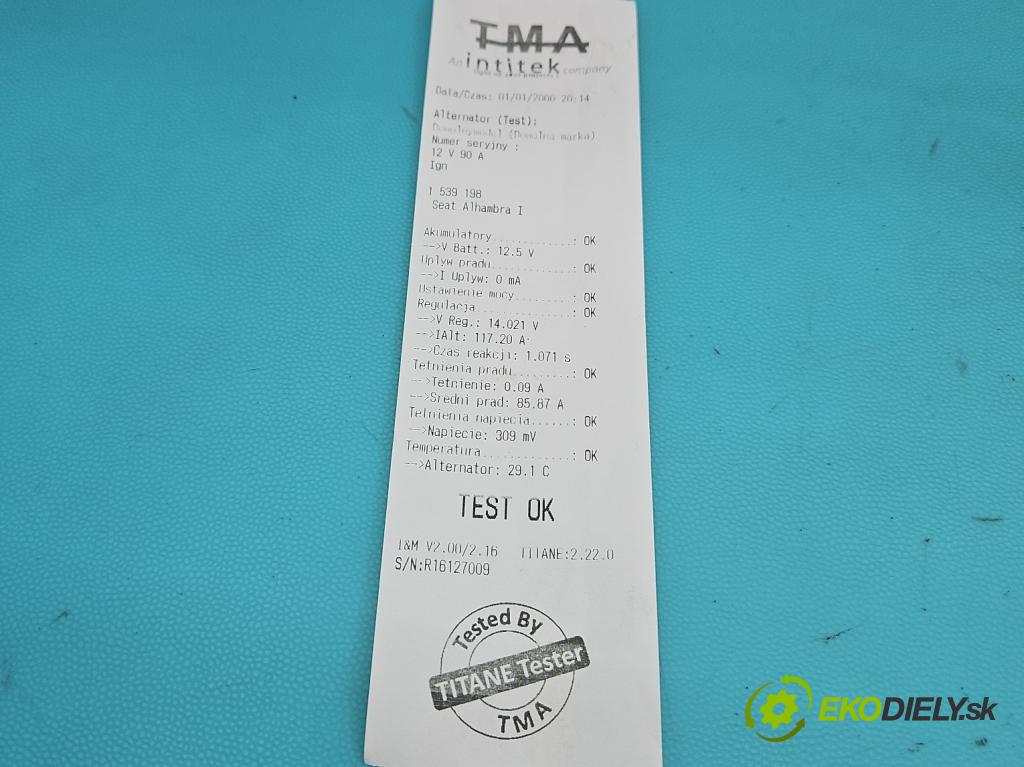 Seat Alhambra I 1996-2010 1.9 tdi 110 HP manual 81 kW 1896 cm3 5- Alternator 028903028J (Alternátor)