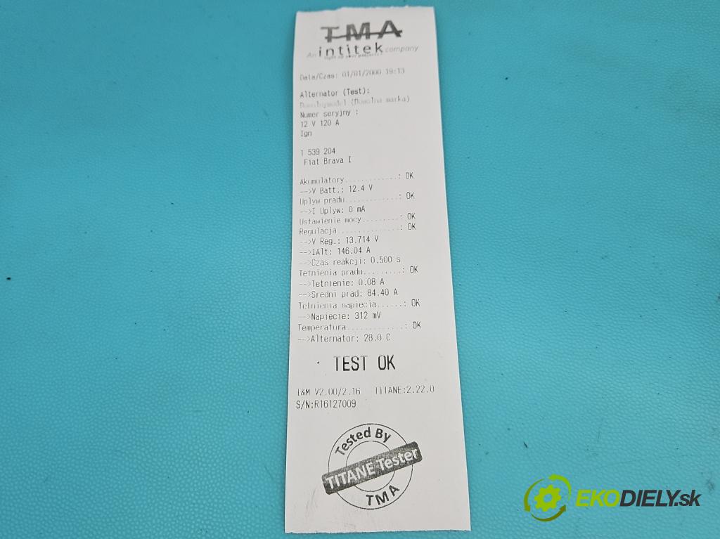 Fiat Brava I 1995-2001 1.9 jtd 105 HP manual 77 kW 1910 cm3 5- Alternator 46748353 (Alternátor)