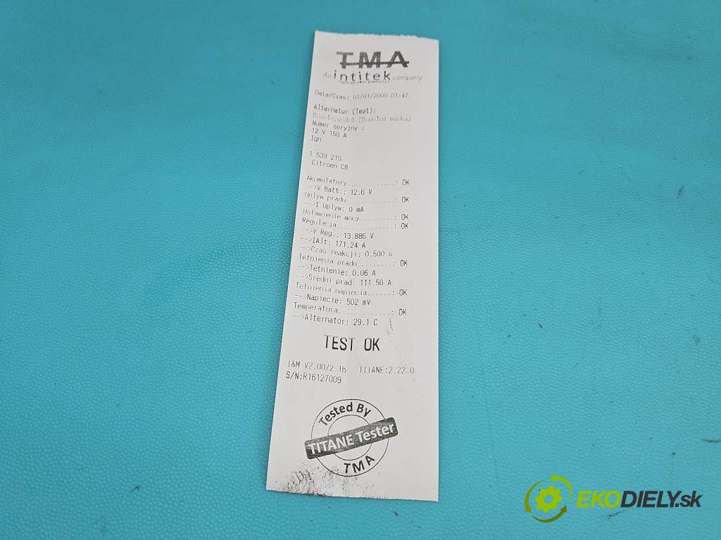 Citroen C8 2002-2014 2.0 hdi 109 HP manual 80 kW 1997 cm3 5- Alternator 9646321780 (Alternátor)