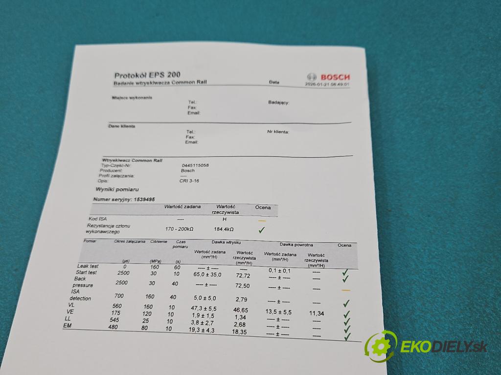 Audi A5 8T 2007-2016 3.0 tdi 239KM manual 176 kW 2967 cm3 2- vstrek 0445115058 (Vstrekovač paliva)