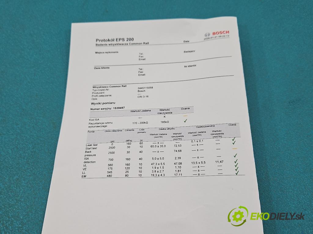 Audi A5 8T 2007-2016 3.0 tdi 239KM manual 176 kW 2967 cm3 2- vstrek 0445115058 (Vstrekovač paliva)