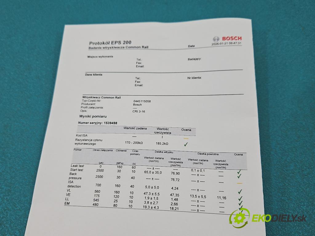 Audi A5 8T 2007-2016 3.0 tdi 239KM manual 176 kW 2967 cm3 2- vstrek 0445115058 (Vstrekovač paliva)