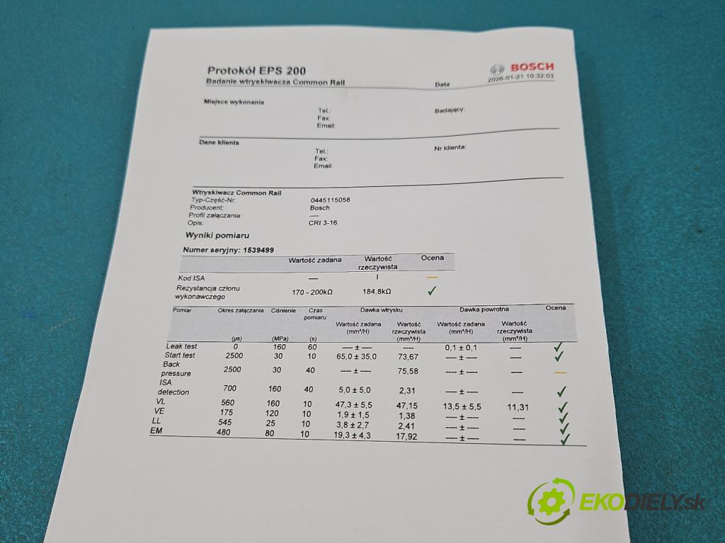 Audi A5 8T 2007-2016 3.0 tdi 239KM manual 176 kW 2967 cm3 2- vstrek 0445115058 (Vstrekovač paliva)