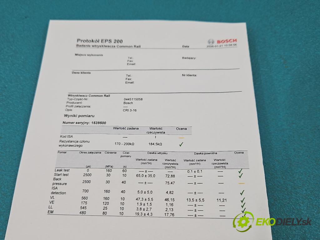 Audi A5 8T 2007-2016 3.0 tdi 239KM manual 176 kW 2967 cm3 2- vstrek 0445115058 (Vstrekovač paliva)
