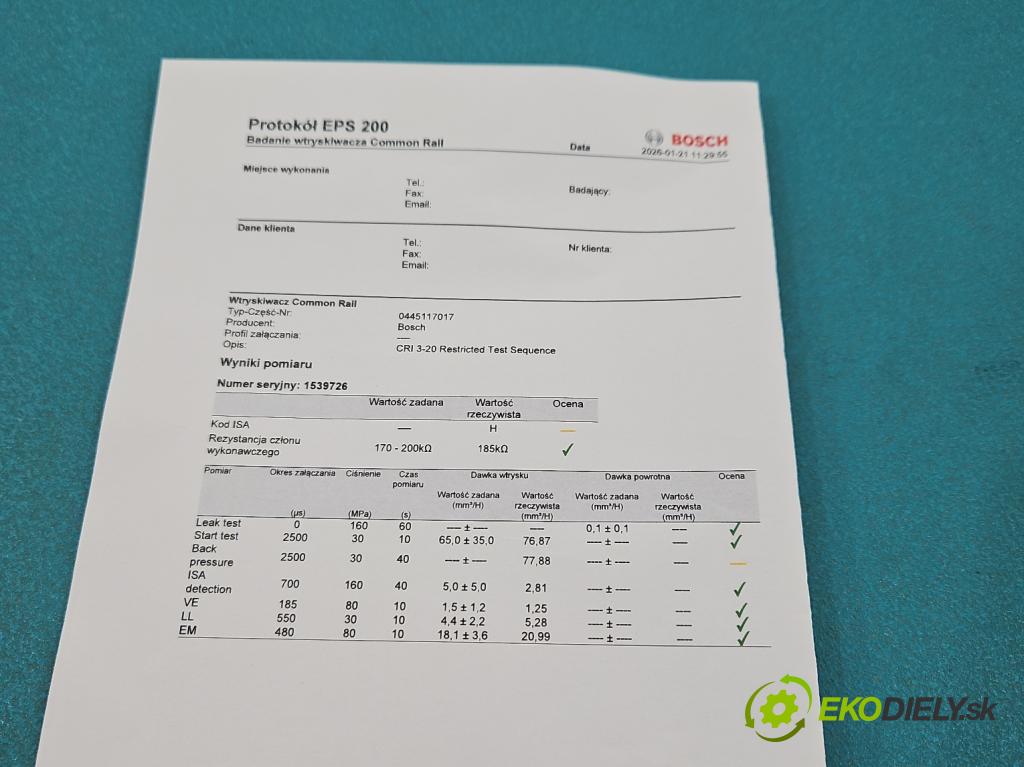 Bmw X6 E71 2007–2014 3.0d 306KM automatic 225 kW 2993 cm3 5- vstrek 0445117017 (Vstrekovač paliva)