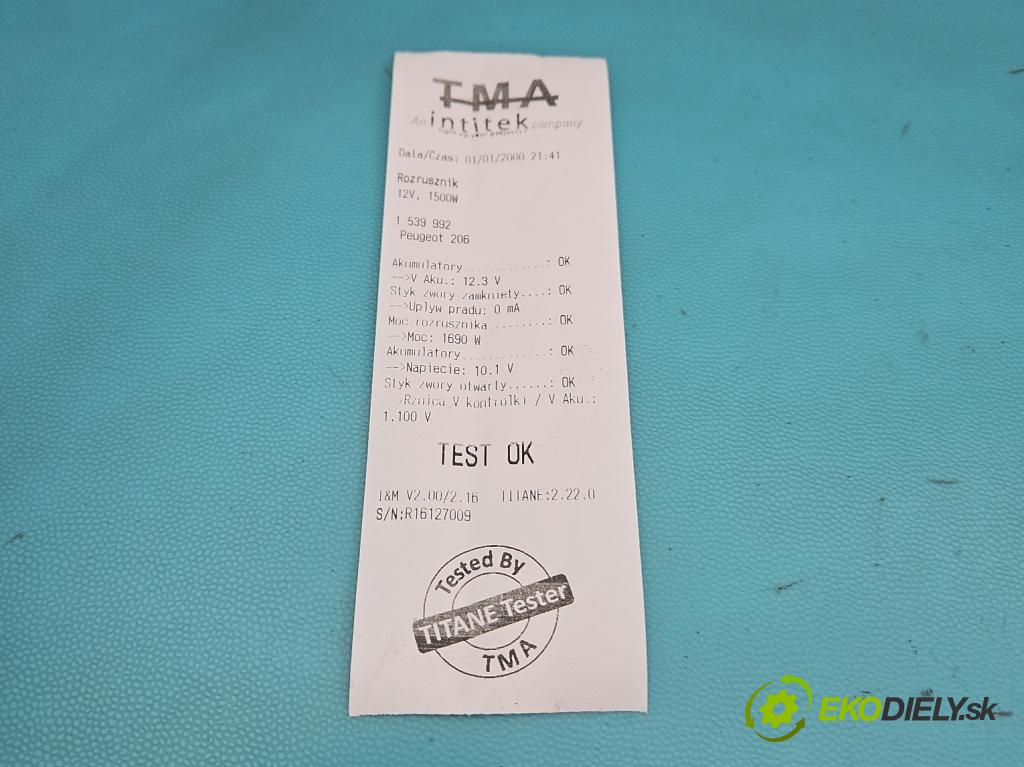 Peugeot 206 1.4 hdi 68 hp manual 50 kW 1398 cm3 5- startér: 9645100680 (Startér)