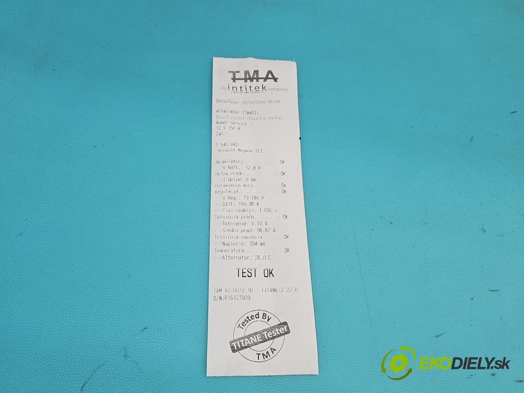 Renault Megane III 2008-2016 1.4 TCE: 131 HP manual 96 kW 1397 cm3 5- Alternator 231000024R (Alternátor)