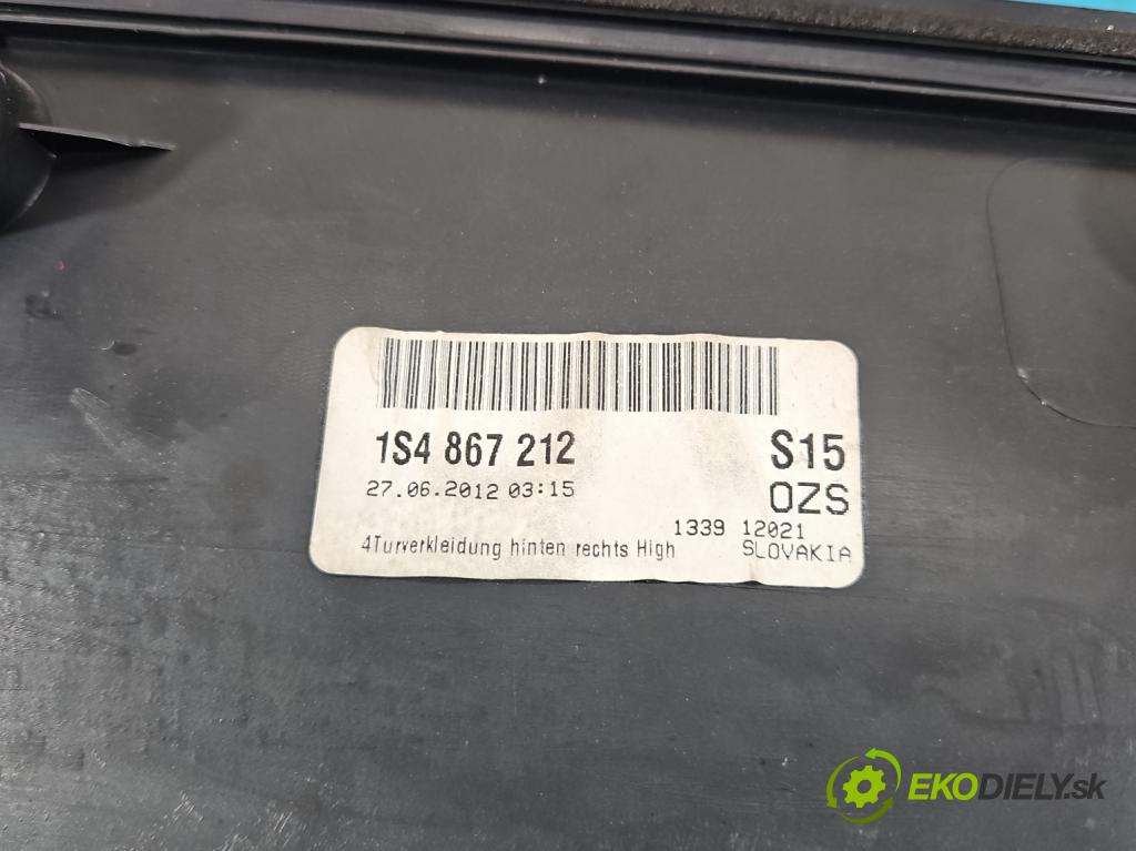 Skoda Citigo 2011-2019 1.0 MPI 60 HP manual 44 kW 999 cm3 5- Čalounictví: dvere zadné pravé 1S4867212