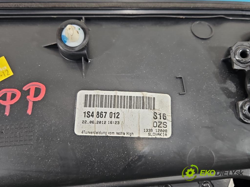 Skoda Citigo 2011-2019 1.0 MPI 60 HP manual 44 kW 999 cm3 5- Čalounictví: dvere predné pravé 1S4867012