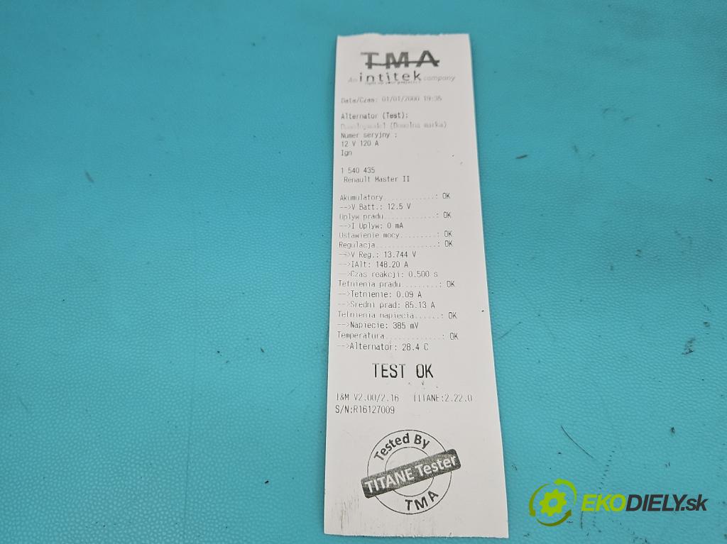 Renault Master II 1998-2010 2.2 dci 90 HP manual 66 kW 2188 cm3 5- Alternator 7700426849 (Alternátor)