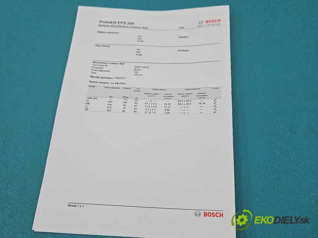 Opel Vectra C 2002-2008 1.9 cdti 120 HP manual 88 kW 1910 cm3 5- vstrek 0445110276 (Vstrekovač paliva)