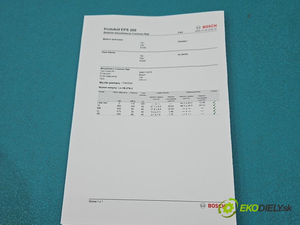 Opel Vectra C 2002-2008 1.9 cdti 120 HP manual 88 kW 1910 cm3 5- vstrek 0445110276 (Vstrekovač paliva)