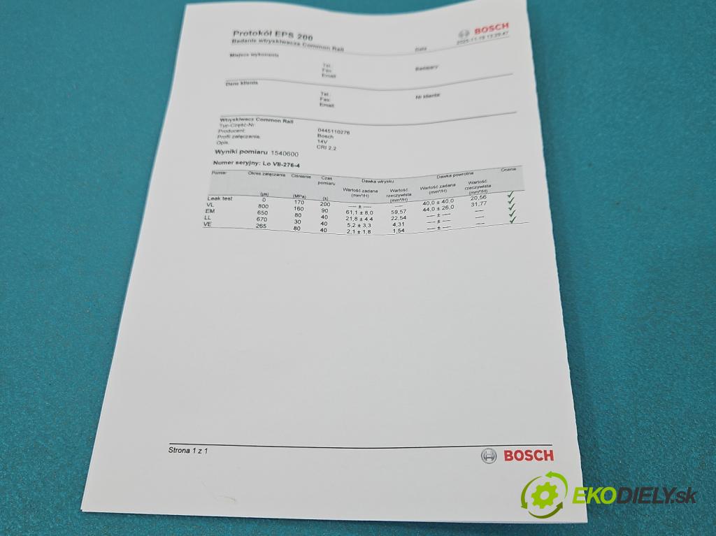 Opel Vectra C 2002-2008 1.9 cdti 120 HP manual 88 kW 1910 cm3 5- vstrek 0445110276 (Vstrekovač paliva)