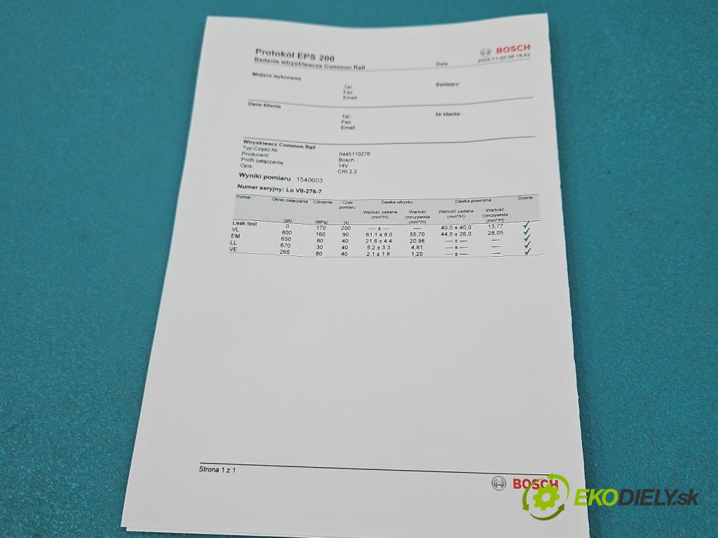 Opel Vectra C 2002-2008 1.9 cdti 120 HP manual 88 kW 1910 cm3 5- vstrek 0445110276 (Vstrekovač paliva)