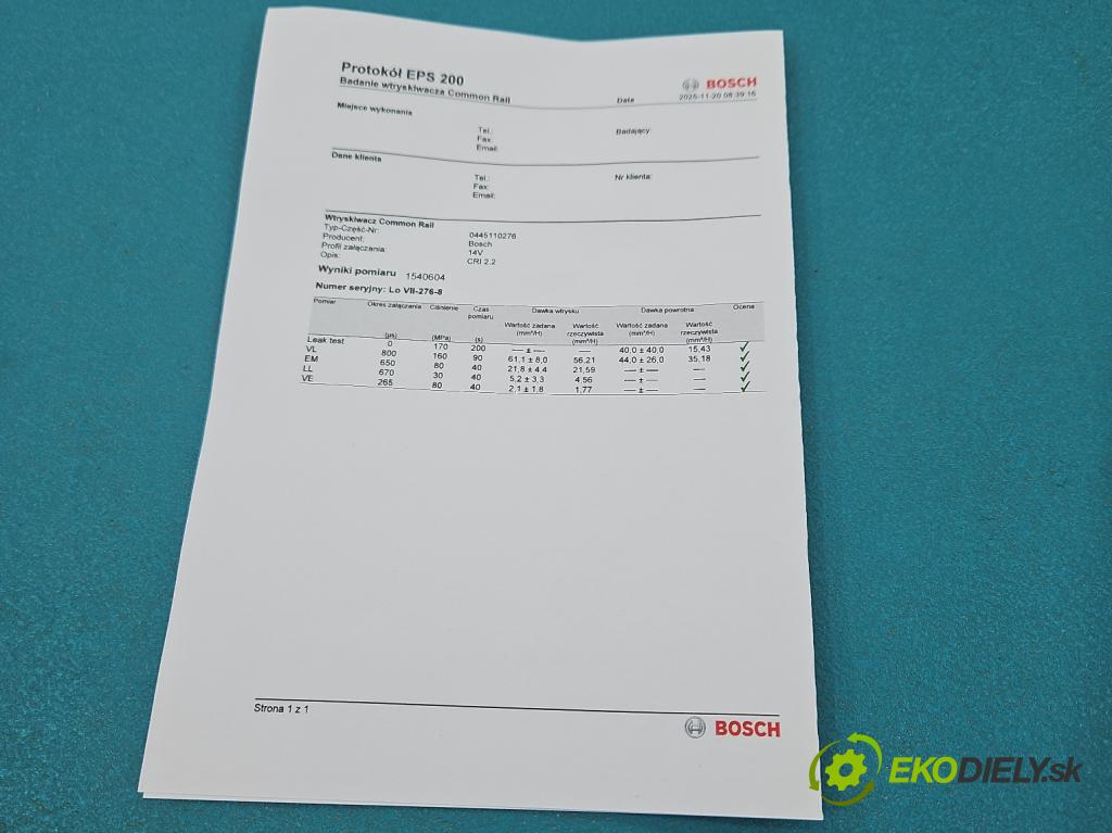 Opel Vectra C 2002-2008 1.9 cdti 120 HP manual 88 kW 1910 cm3 5- vstrek 0445110276 (Vstrekovač paliva)