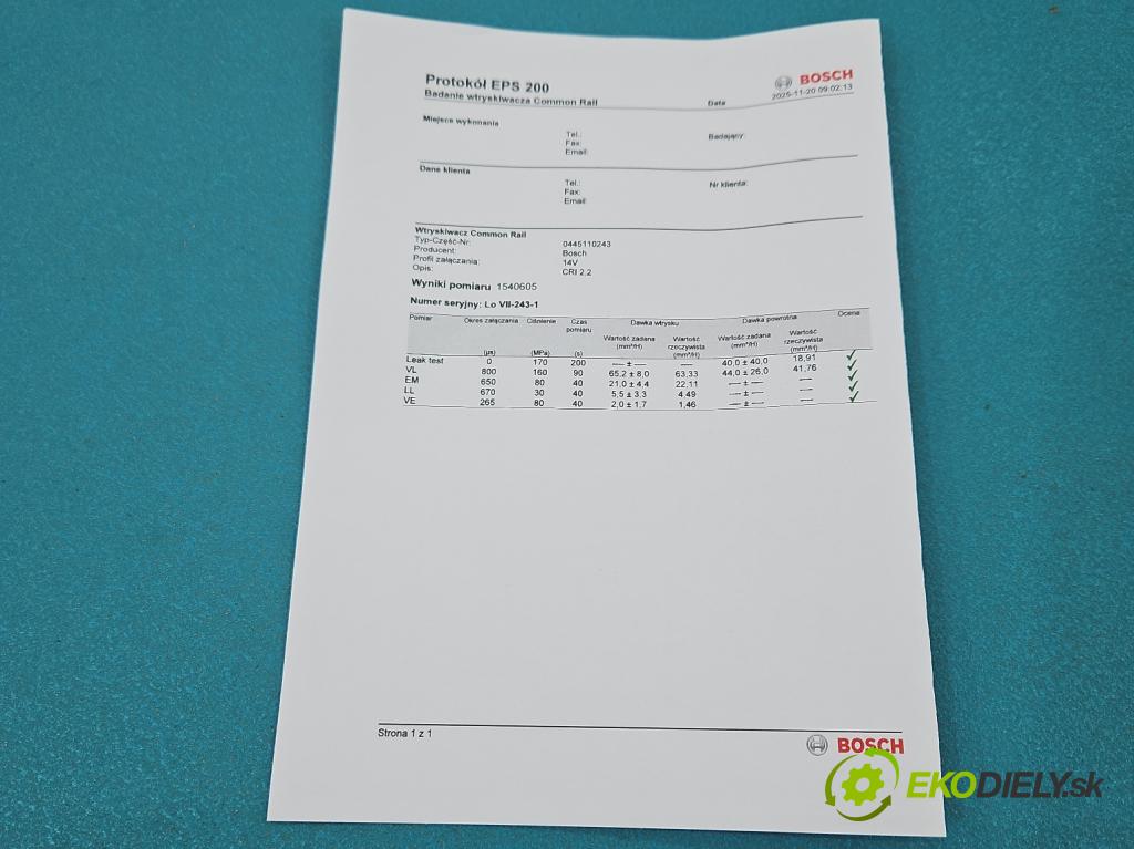 Opel Astra III 2004-2014 1.9 cdti 150 HP manual 110 kW 1910 cm3 5- vstrek 0445110243 (Vstrekovač paliva)