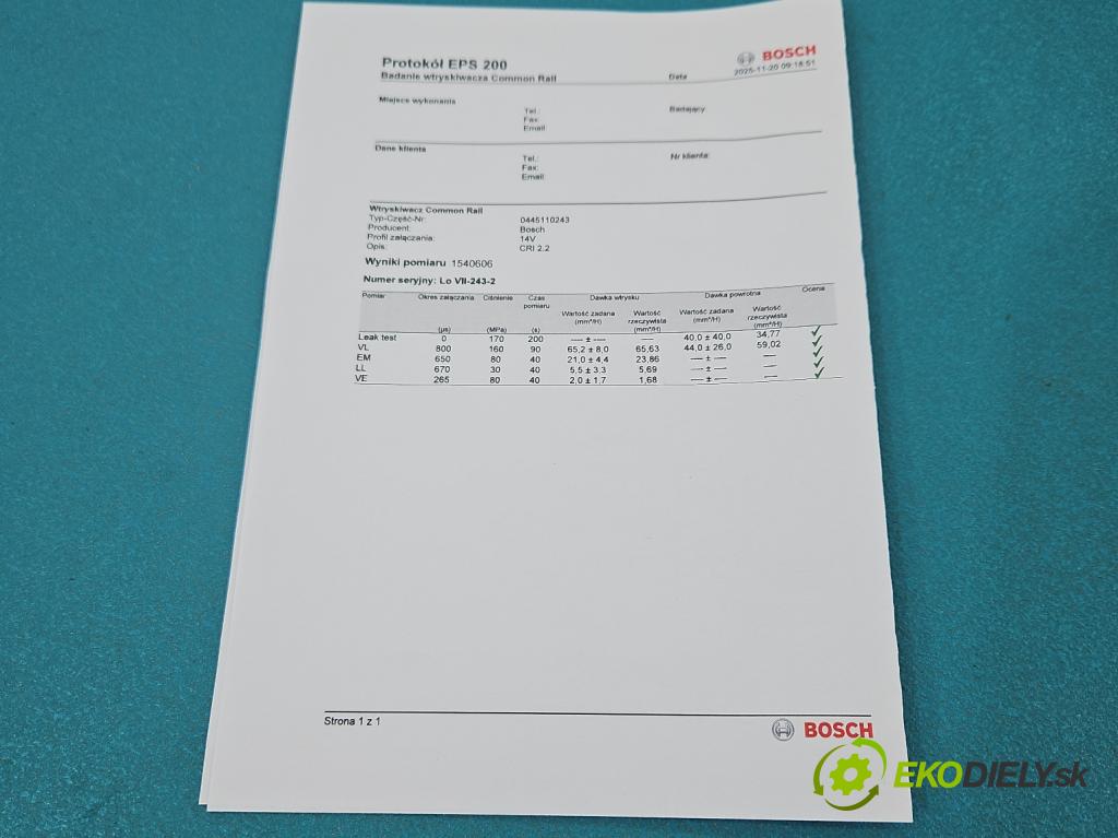 Opel Astra III 2004-2014 1.9 cdti 150 HP manual 110 kW 1910 cm3 5- vstrek 0445110243 (Vstrekovač paliva)