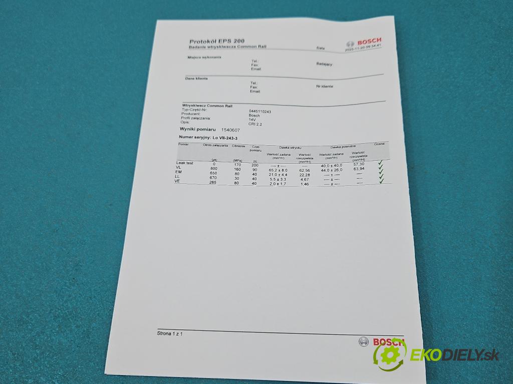 Opel Astra III 2004-2014 1.9 cdti 150 HP manual 110 kW 1910 cm3 5- vstrek 0445110243 (Vstrekovač paliva)