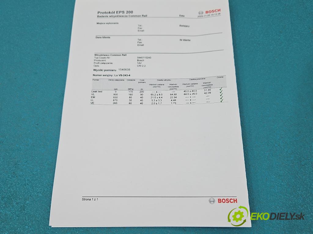 Opel Astra III 2004-2014 1.9 cdti 150 HP manual 110 kW 1910 cm3 5- vstrek 0445110243 (Vstrekovač paliva)