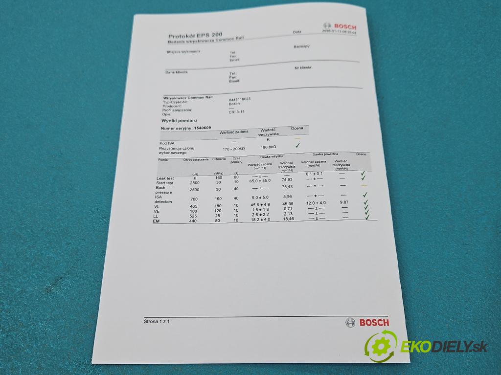 Audi A5 8T 2007-2016 3.0 V6 TDI 239KM automatic 176 kW 2967 cm3 5- vstrek 0445116023 (Vstrekovač paliva)