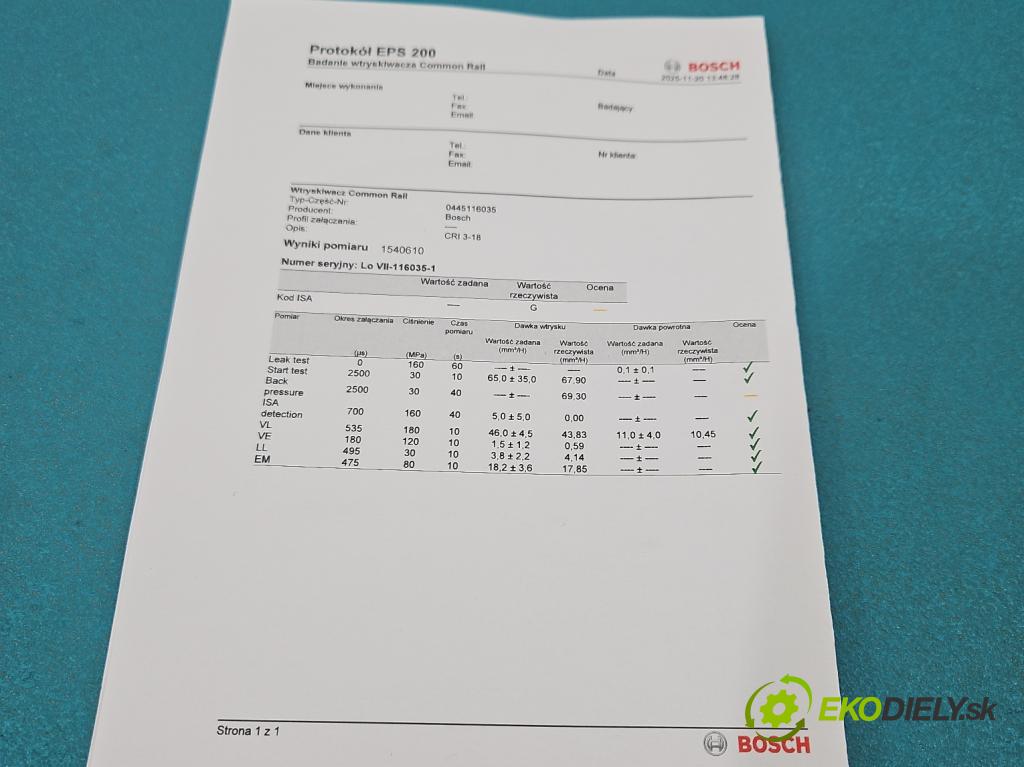 Vw Transporter T5 2003-2015 2.0 TDI 102 HP manual 75 kW 1968 cm3 5- vstrek 0445116035 (Vstrekovač paliva)