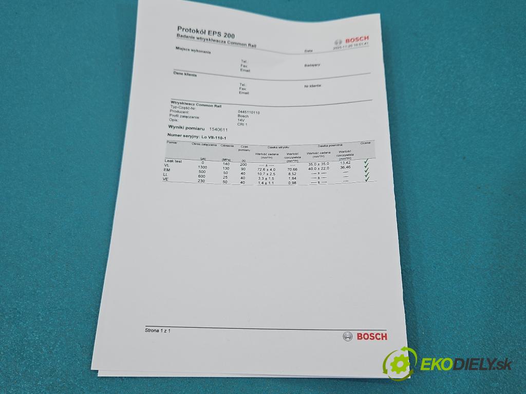 Renault Megane II 2003-2008 1.9 dci 120 HP manual 88 kW 1870 cm3 5- vstrek 0445110110 (Vstrekovač paliva)