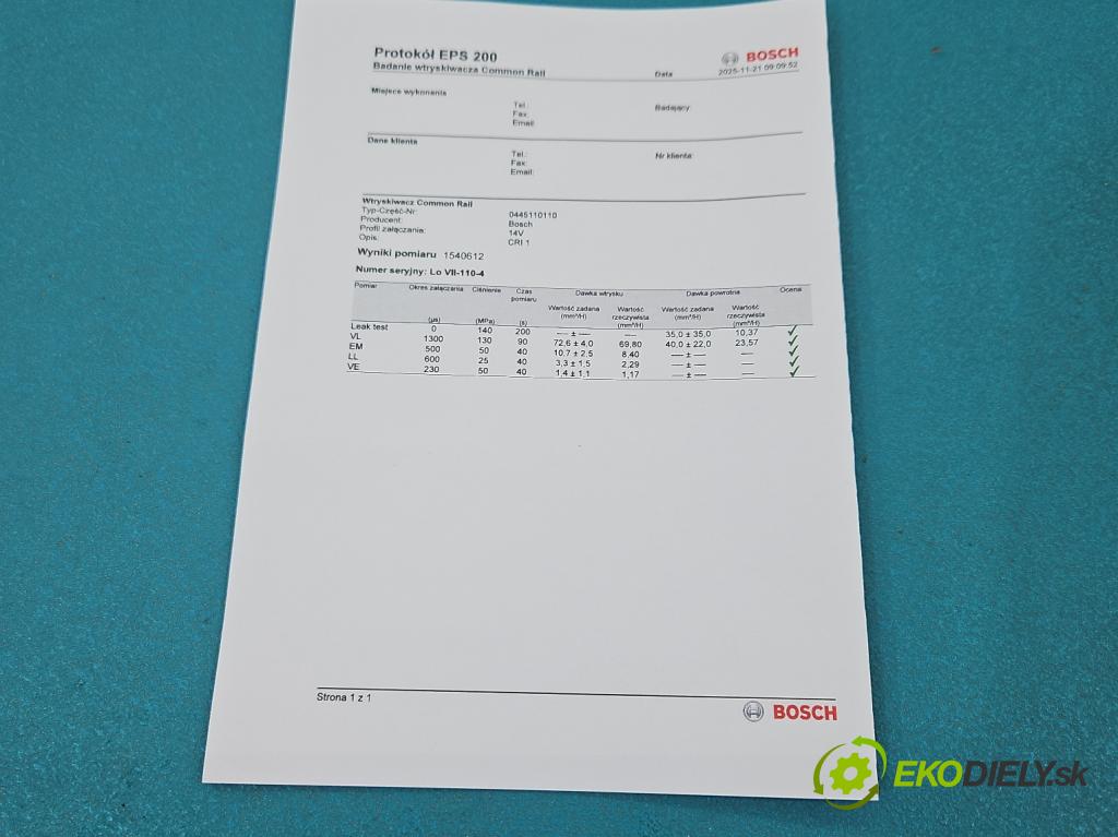 Renault Megane II 2003-2008 1.9 dci 120 HP manual 88 kW 1870 cm3 5- vstrek 0445110110 (Vstrekovač paliva)