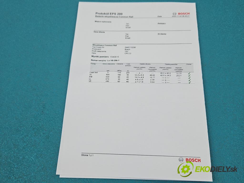 Kia Ceed I 2006-2012 1.6 crdi 90 HP manual 66 kW 1582 cm3 5- vstrek 0445110256 (Vstrekovač paliva)