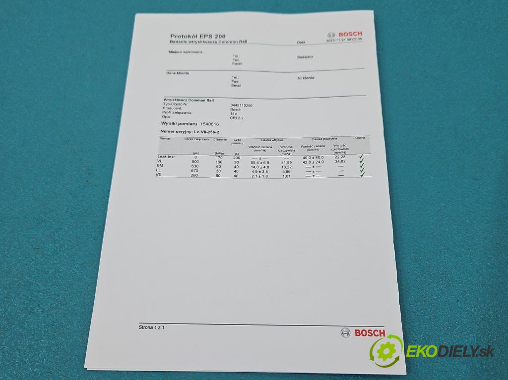 Kia Ceed I 2006-2012 1.6 crdi 90 HP manual 66 kW 1582 cm3 5- vstrek 0445110256 (Vstrekovač paliva)