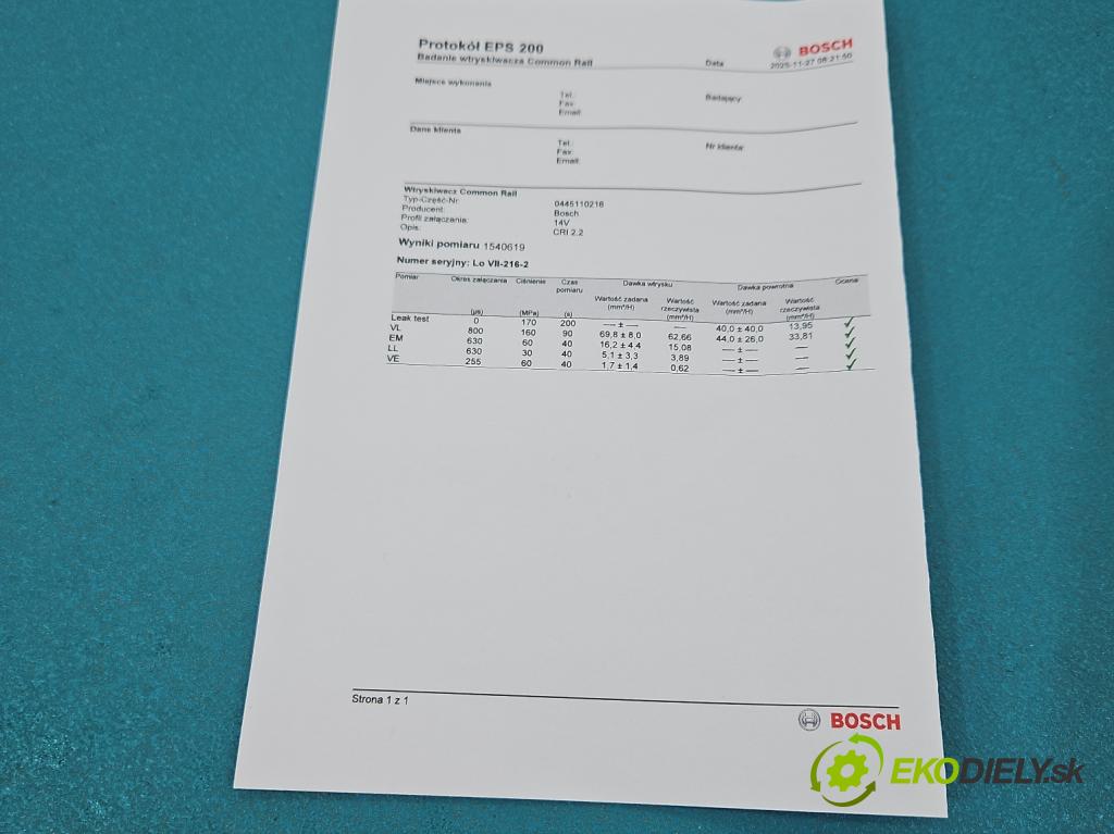 Bmw 3 E90 2005-2013 2.0d 163 HP manual 120 kW 1995 cm3 5- vstrek 0445110216 (Vstrekovač paliva)