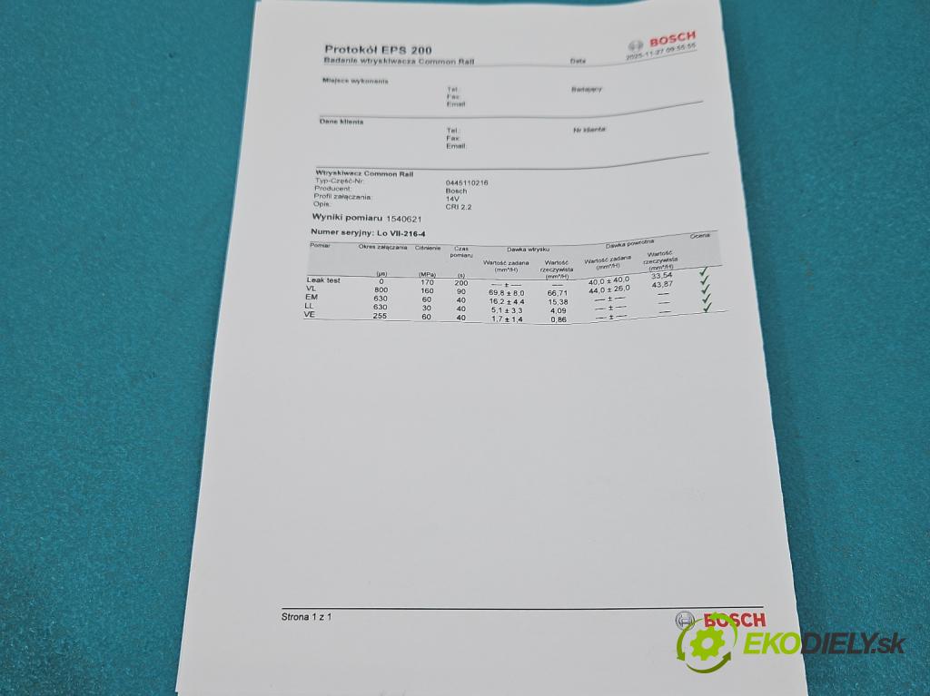 Bmw 3 E90 2005-2013 2.0d 163 HP manual 120 kW 1995 cm3 5- vstrek 0445110216 (Vstrekovač paliva)