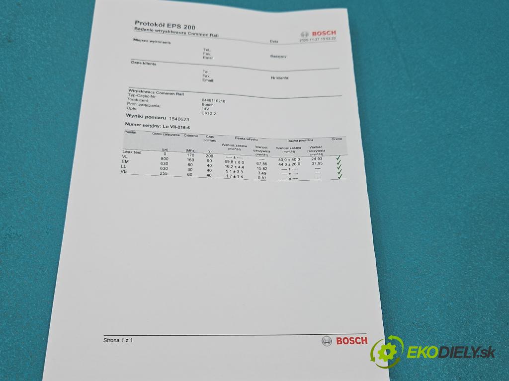 Bmw 3 E90 2005-2013 2.0d 163 HP manual 120 kW 1995 cm3 5- vstrek 0445110216 (Vstrekovač paliva)