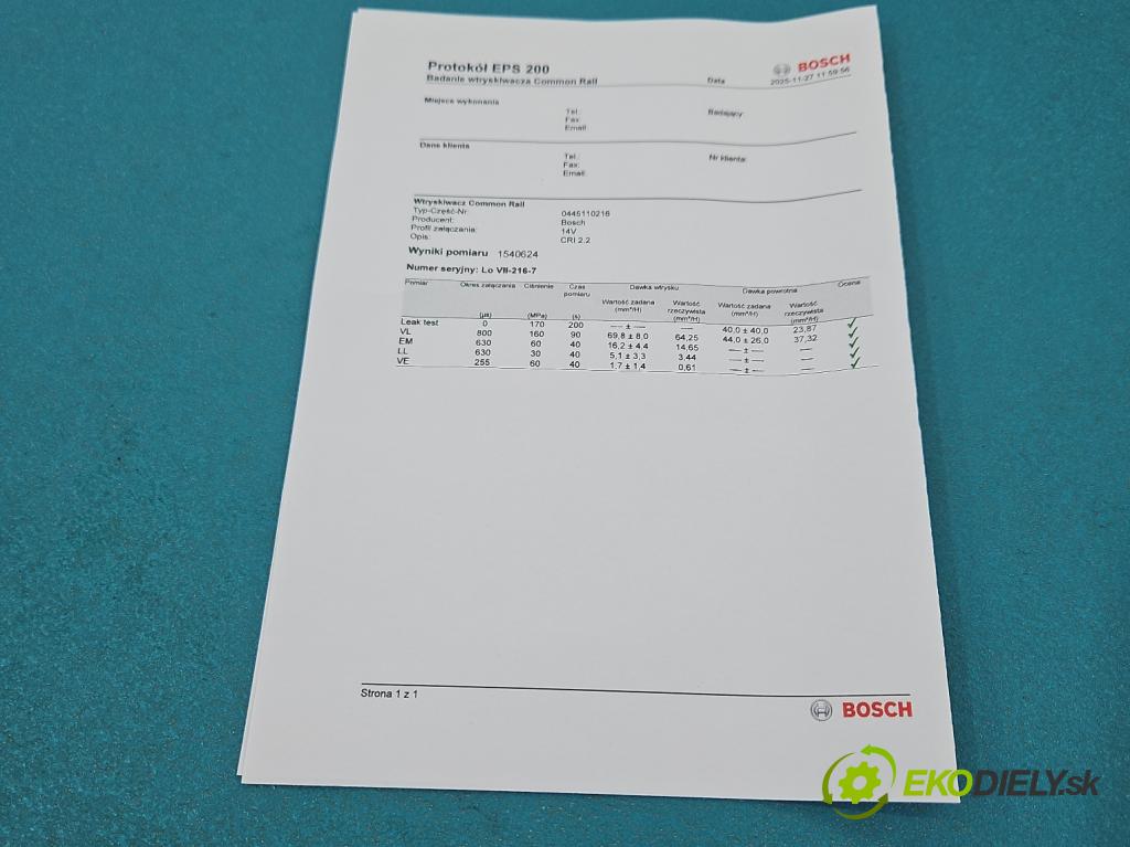 Bmw 3 E90 2005-2013 2.0d 163 HP manual 120 kW 1995 cm3 5- vstrek 0445110216 (Vstrekovač paliva)