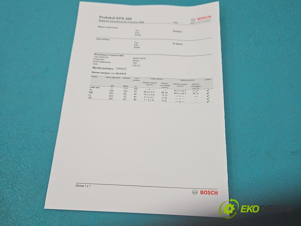 Bmw 3 E90 2005-2013 2.0d 163 HP manual 120 kW 1995 cm3 5- vstrek 0445110216 (Vstrekovač paliva)