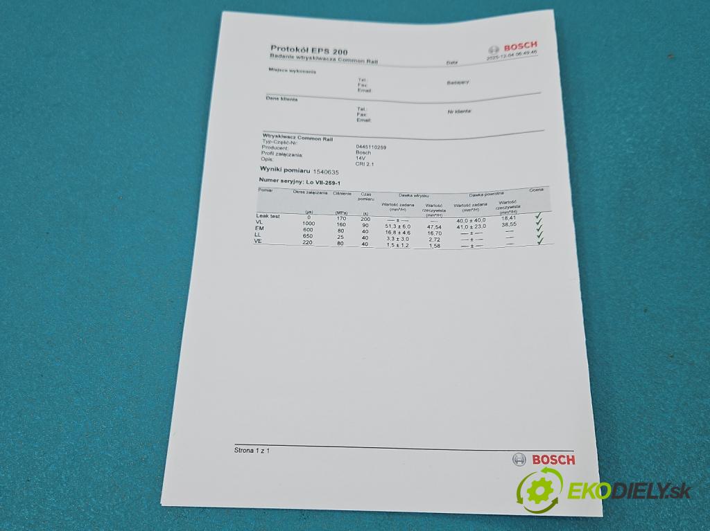 Citroen C4 Picasso I 2006-2013 1.6 hdi 109 HP automatic 80 kW 1560 cm3 5- vstrek 0445110259 (Vstrekovač paliva)