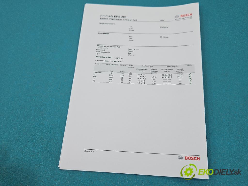 Citroen C4 Picasso I 2006-2013 1.6 hdi 109 HP automatic 80 kW 1560 cm3 5- vstrek 0445110259 (Vstrekovač paliva)