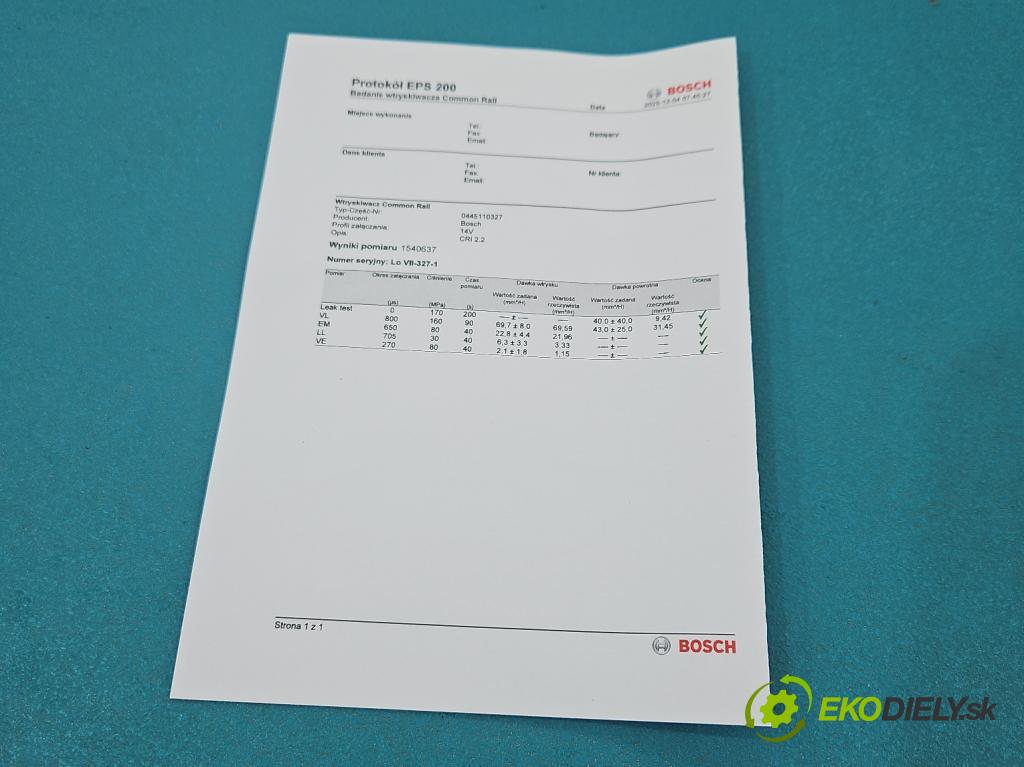 Opel Insignia A 2008-2017 2.0 cdti 160 HP automatic 118 kW 1956 cm3 5- vstrek 0445110327 (Vstrekovač paliva)