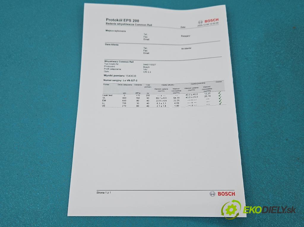 Opel Insignia A 2008-2017 2.0 cdti 160 HP automatic 118 kW 1956 cm3 5- vstrek 0445110327 (Vstrekovač paliva)