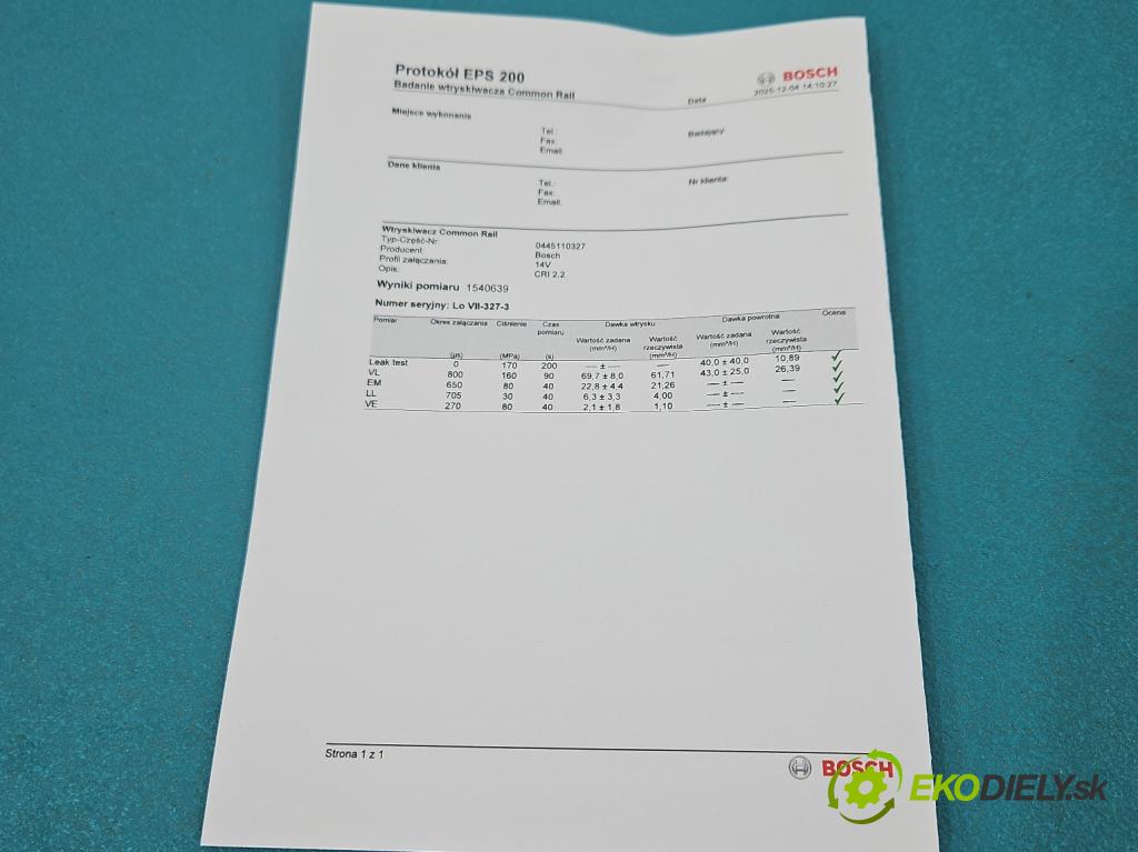 Opel Insignia A 2008-2017 2.0 cdti 160 HP automatic 118 kW 1956 cm3 5- vstrek 0445110327 (Vstrekovač paliva)