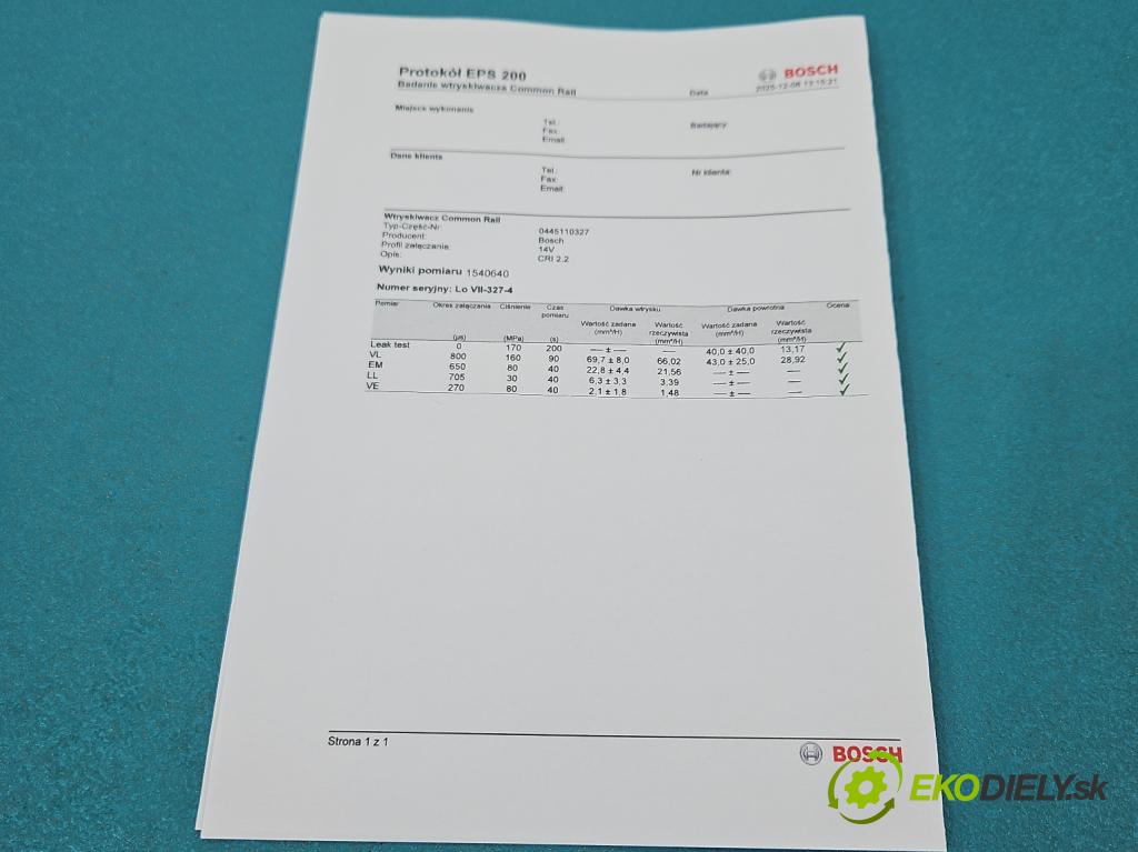 Opel Insignia A 2008-2017 2.0 cdti 160 HP automatic 118 kW 1956 cm3 5- vstrek 0445110327 (Vstrekovač paliva)