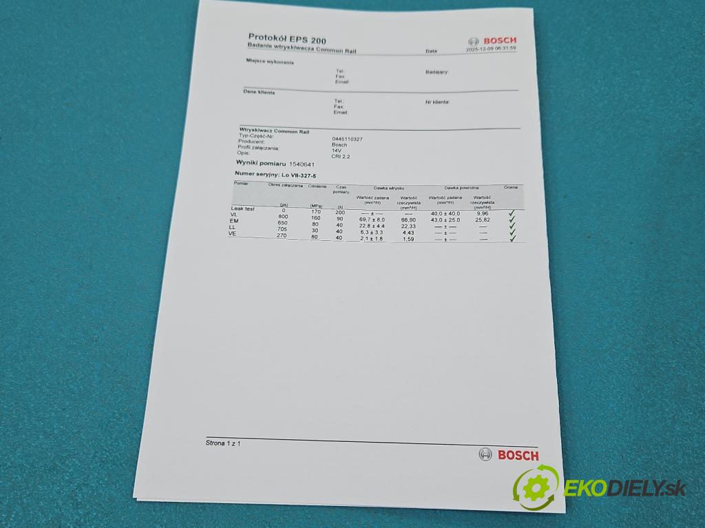 Opel Insignia A 2008-2017 2.0 cdti 160 HP automatic 118 kW 1956 cm3 5- vstrek 0445110327 (Vstrekovač paliva)