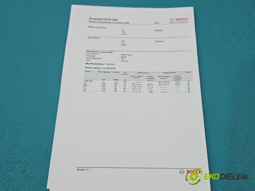 Opel Insignia A 2008-2017 2.0 cdti 160 HP automatic 118 kW 1956 cm3 5- vstrek 0445110327 (Vstrekovač paliva)