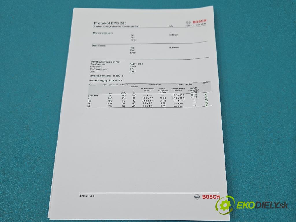 Fiat Panda II 2003-2012 1.3 jtd 69KM manual 51 kW 1248 cm3 5- vstrek 0445110083 (Vstrekovač paliva)