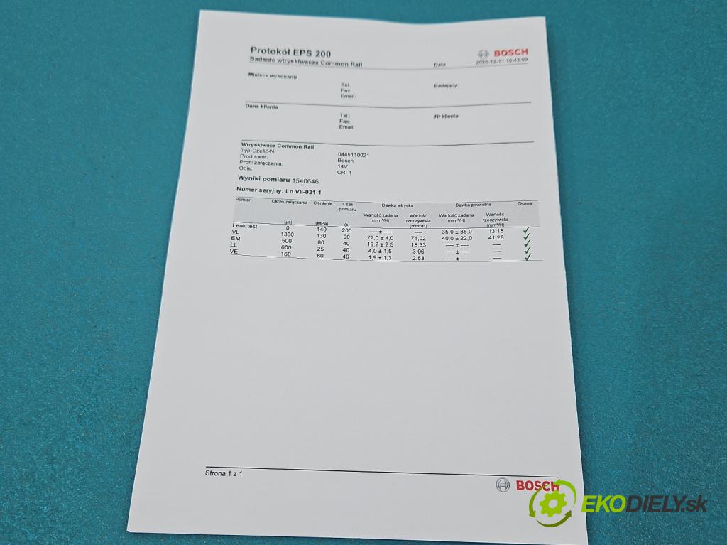 Volvo V40 I 1995-2004 1.9 dci 116 HP manual 85 kW 1870 cm3 5- vstrek 0445110021 (Vstrekovač paliva)