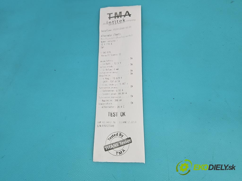 Renault Scenic II 2003-2009 1.6 16V 113 HP manual 83 kW 1598 cm3 5- Alternator 2542664D (Alternátor)