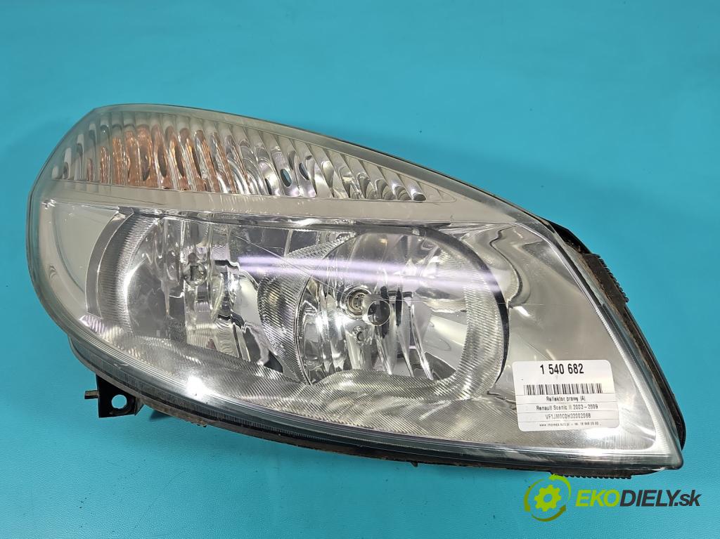 Renault Scenic II 2003-2009 1.6 16V 113 HP manual 83 kW 1598 cm3 5- Reflektor: pravý  (Svetlo predné pravé)