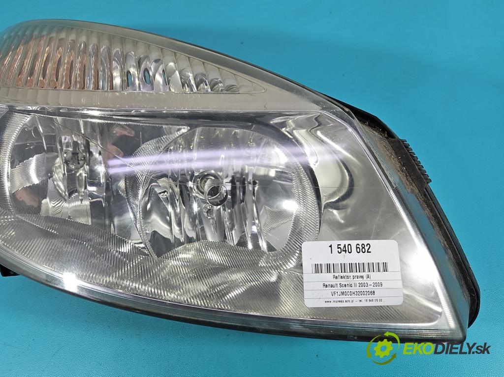 Renault Scenic II 2003-2009 1.6 16V 113 HP manual 83 kW 1598 cm3 5- Reflektor: pravý  (Svetlo predné pravé)