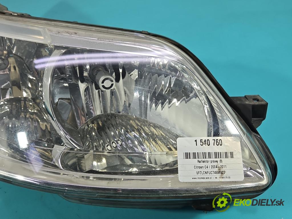 Citroen C4 I 2004-2011 1.6 16V 109 HP manual 80 kW 1587 cm3 5- Reflektor: pravý 9646893880 (Svetlo predné pravé)