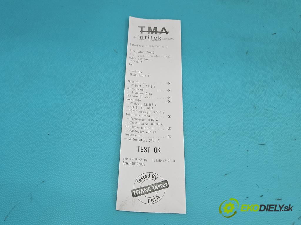Skoda Fabia I 1999-2007 1.4 16V 101 HP manual 74 kW 1390 cm3 5- Alternator 037903025F (Alternátor)