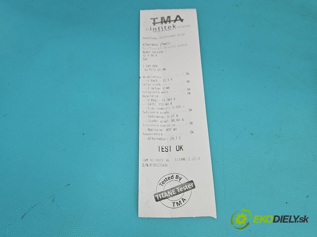 Vw Polo IV 9N 2001-2009 1.4 16V 80 HP manual 59 kW 1390 cm3 5- Alternator 037903025M (Alternátor)